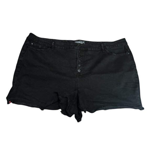 Torrid Button Front Raw Hem Denim Shorts Sz 30 (4X) Womens Black Pockets - Picture 10 of 16